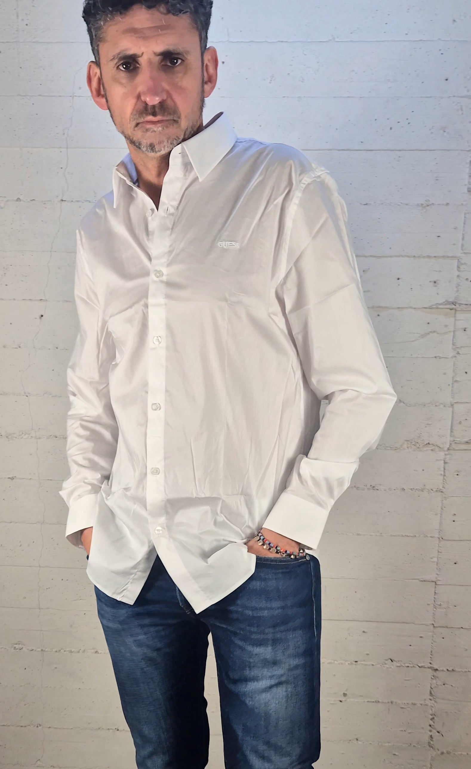 Guess camicia uomo strretch M1YH20W7ZK1 G011 bianca