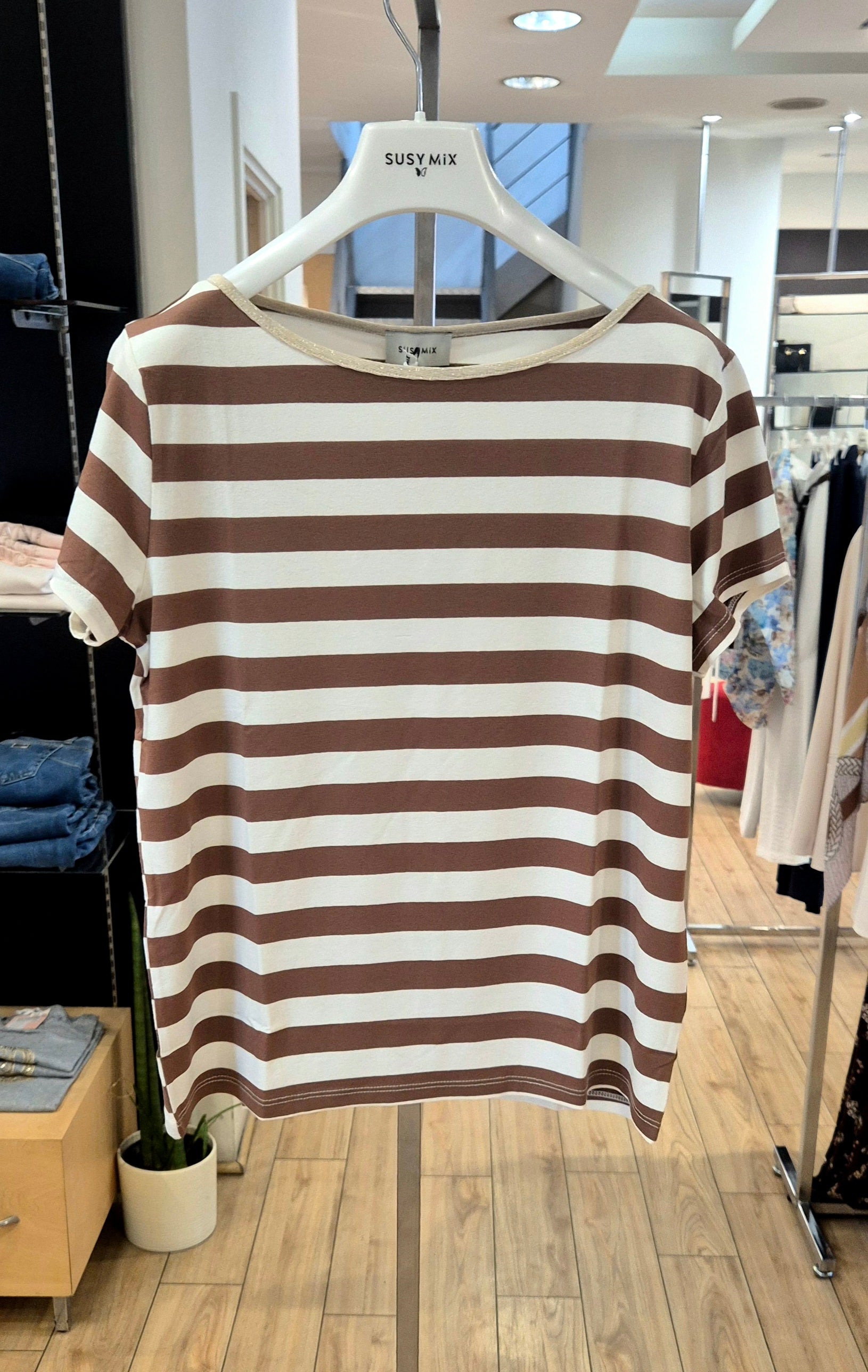 Susy Mix t-shirt rigata panna/tabacco viscosa stretch