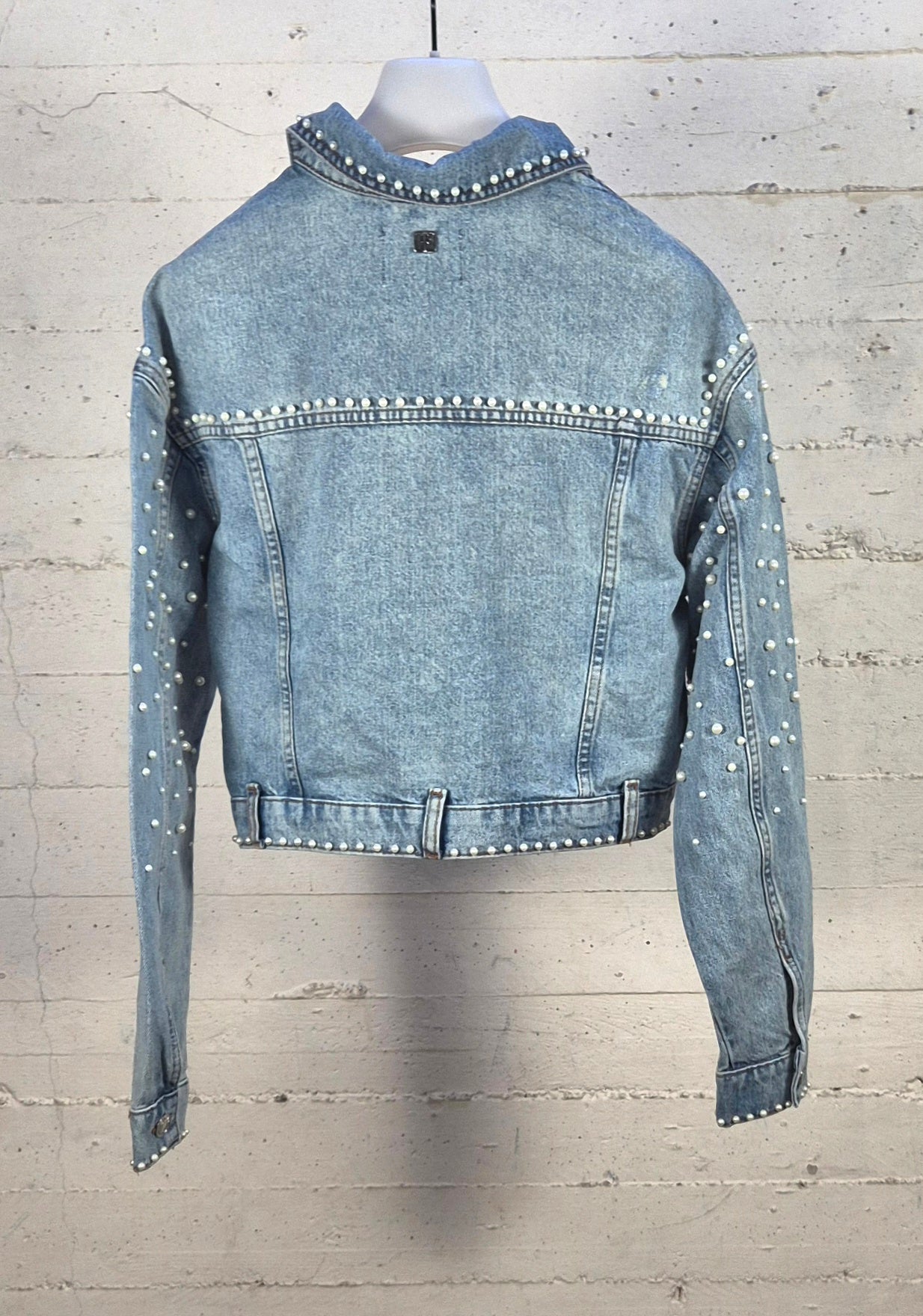 Fracomina giubbino jeans con perle J4004D47103 062 BLEACHED