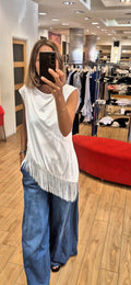 Susy mix top lungo con frange bianco