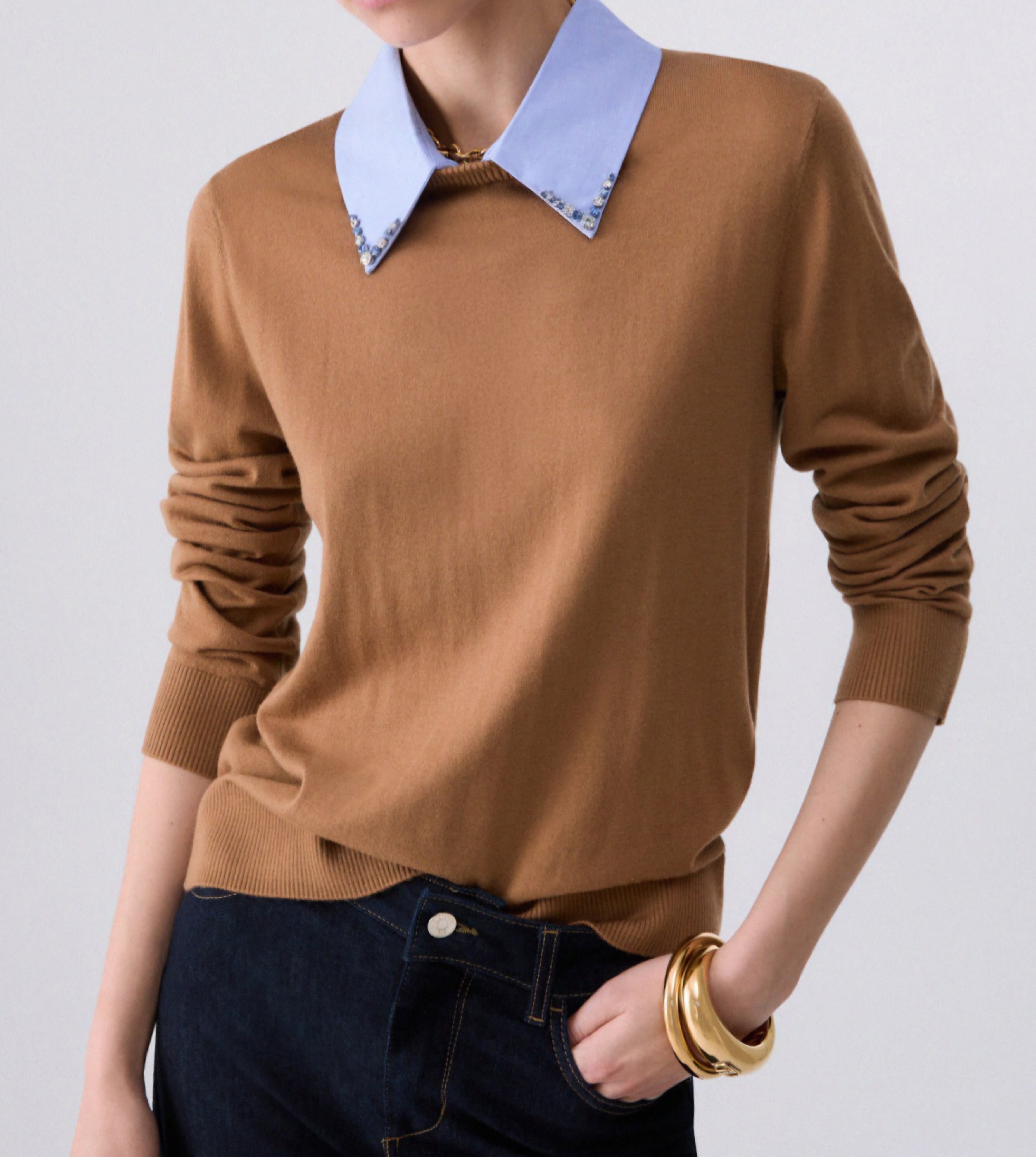 Liu jo maglia mistolana con collo camicia WF6452MA16 marrone caramello