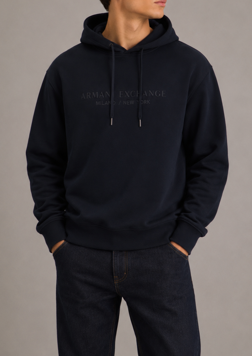Armani exchange felpa cappuccio basic in cotone XM001294AF20934UB101 blu