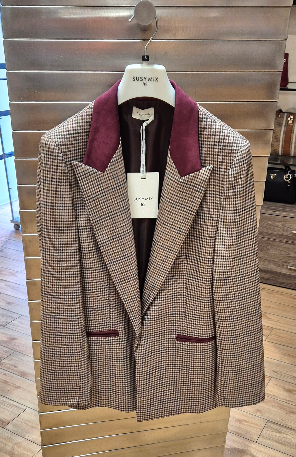 Susy mix giacca quadri con profili bordeaux G5986F612