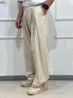 Pantalone Baloon con pinces misto lino beige ADFS77