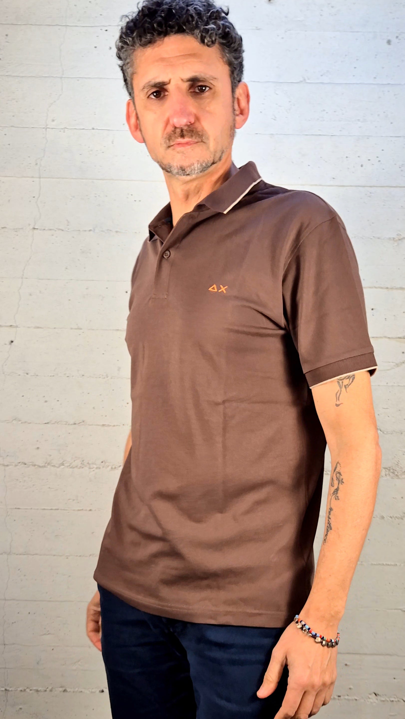Sun 68 polo small stripe cotone stretch A3611108 marrone
