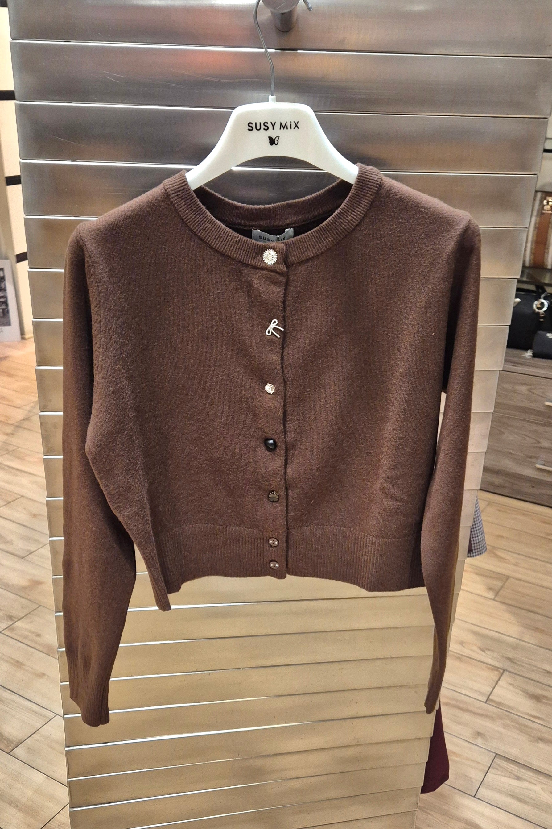 Susy mix cardigan coreana bottoni marrone 880125