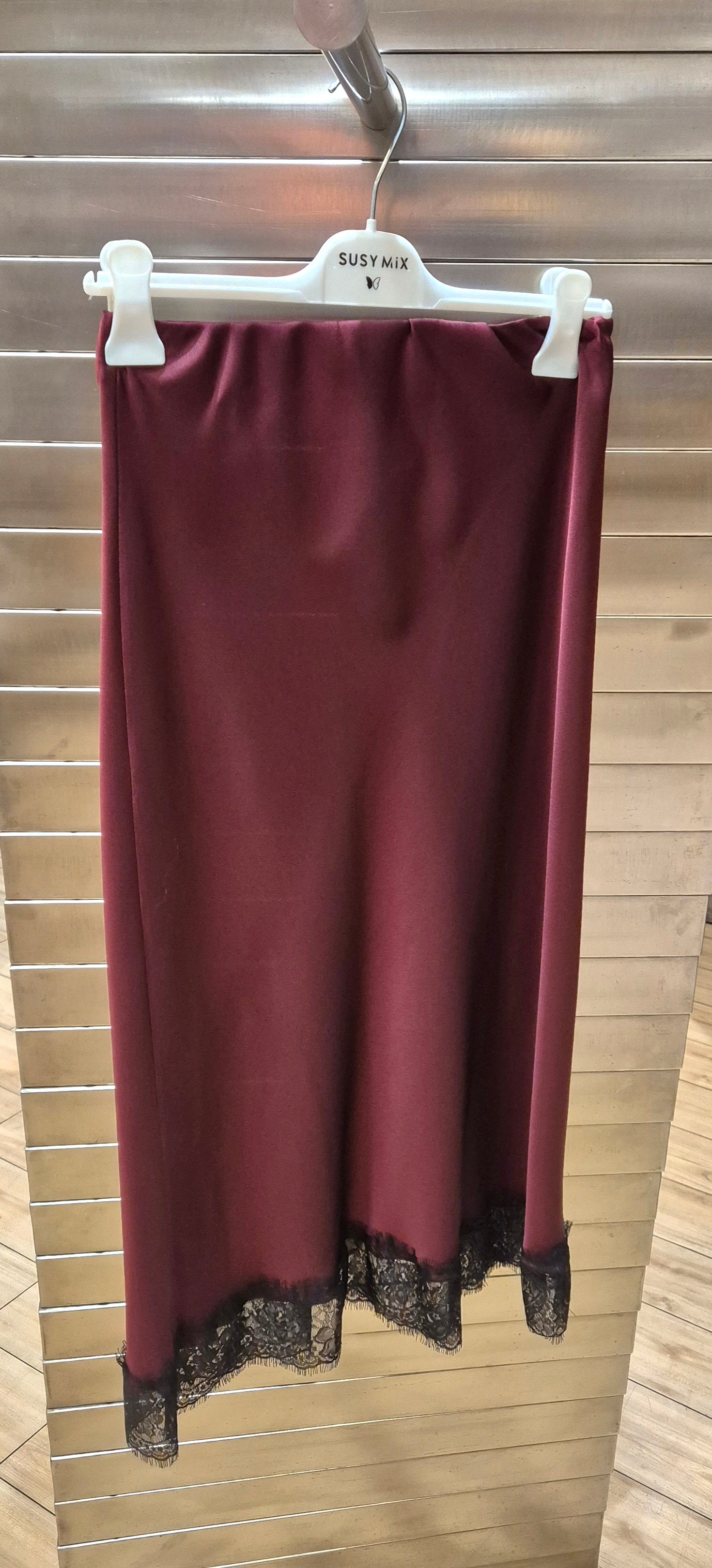Susy mix gonna lunga raso con pizzo 24208PUE2 bordeaux