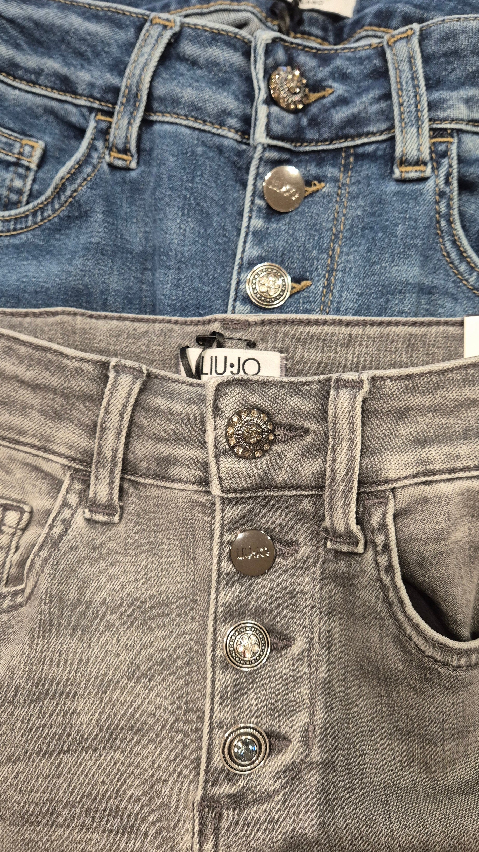 Liu Jo jeans bootcut UA6040D030587484 princess denim grigio bottoni gioiello