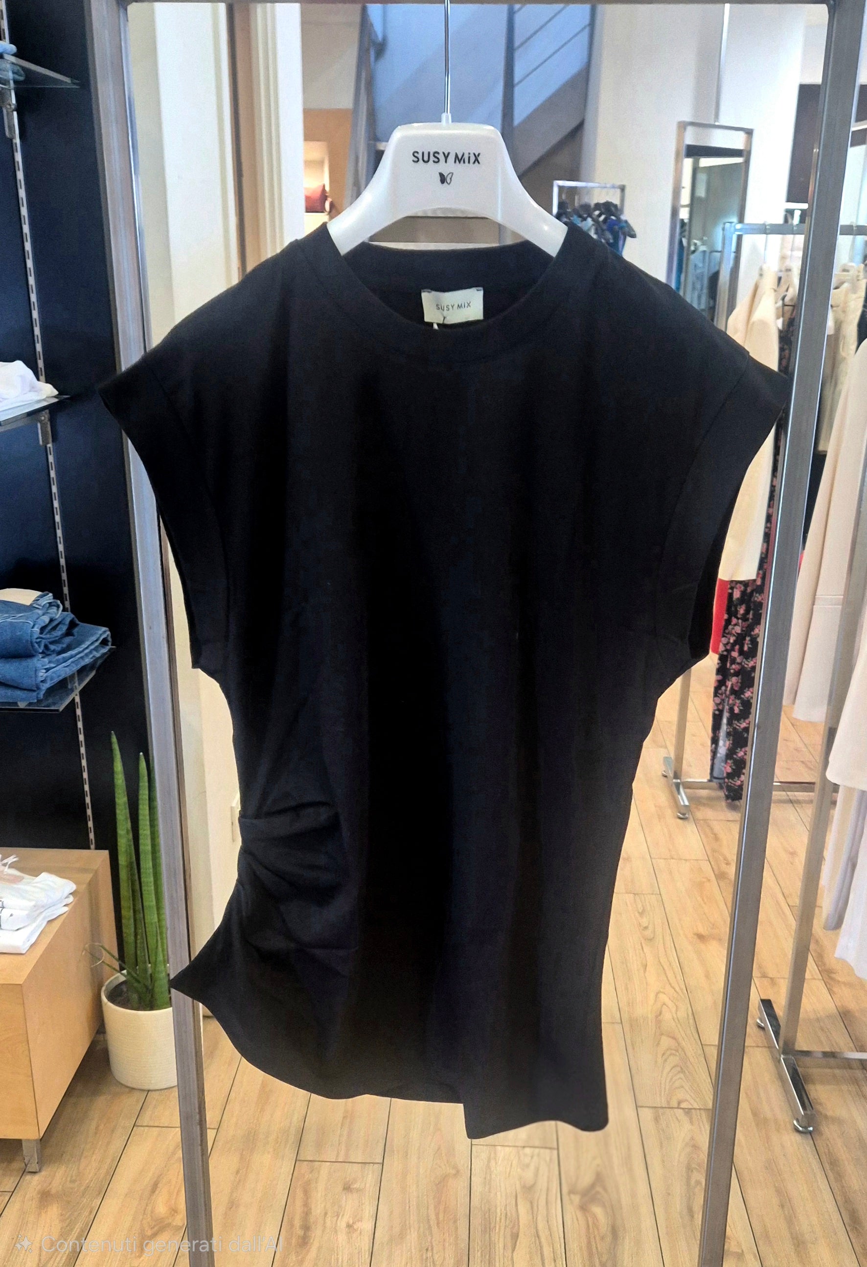 Susy Mix t-shirt cotone ripresa sul fianco 12111U75 nero