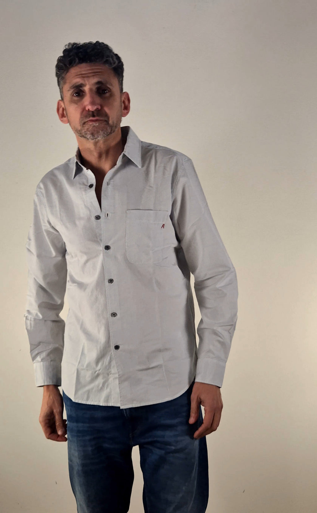 Replay camicia cotone M4148 puntino bianco/blu