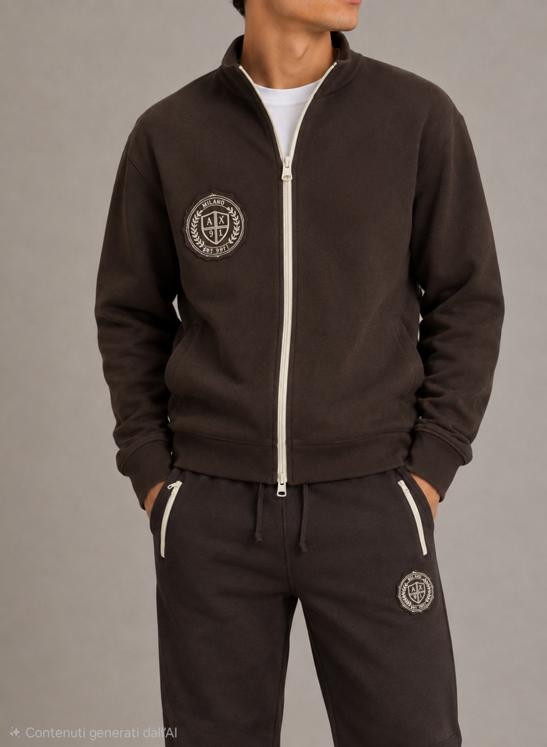 Armani exchange felpa con full zip in policotone XM002916 marrone