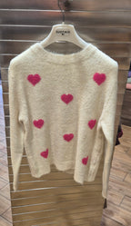 Susy Mix maglia con cuori mistolana e mohair 25868U33 crema