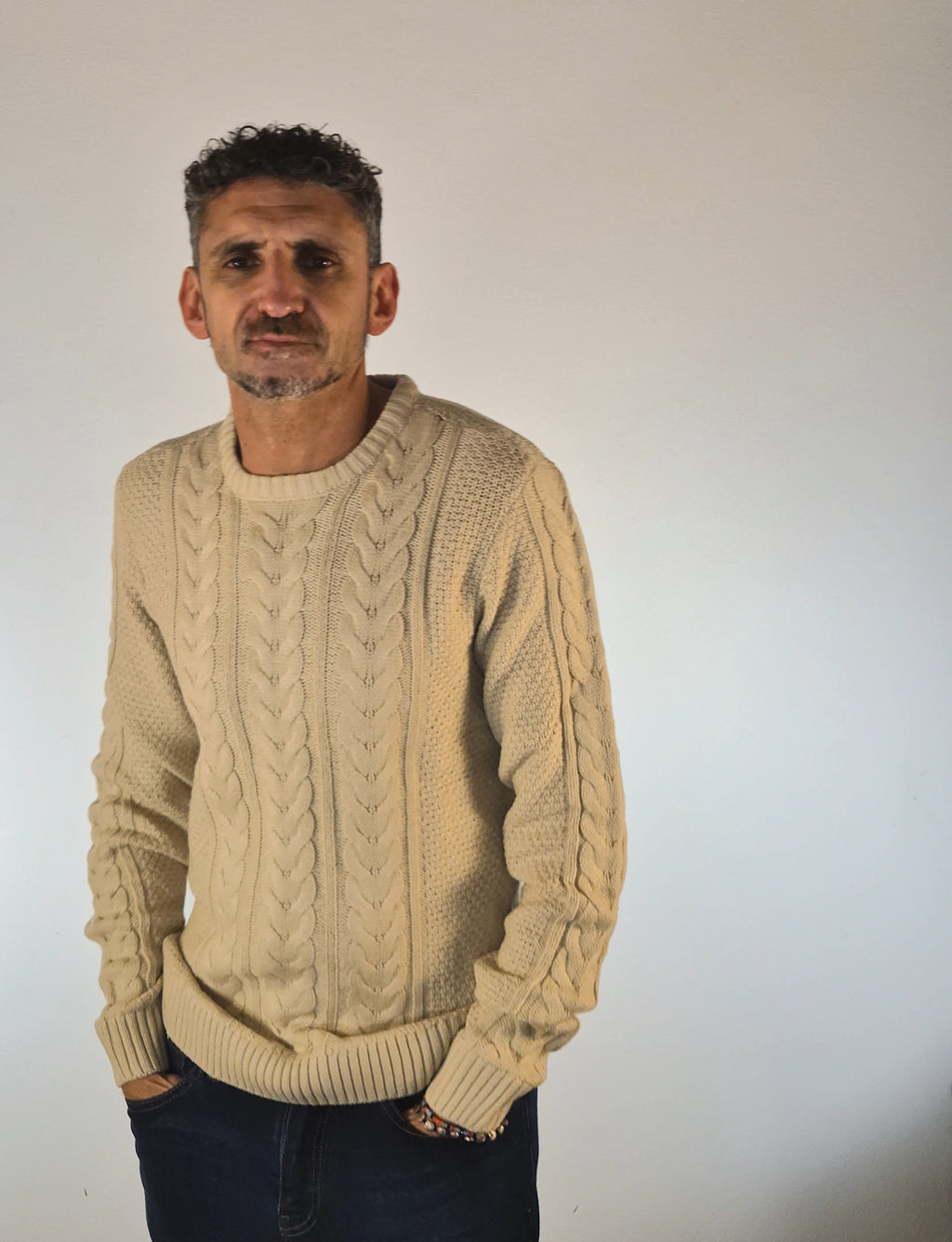 Blend maglia girocollo con treccie in mistocotone 20718442141107 beige