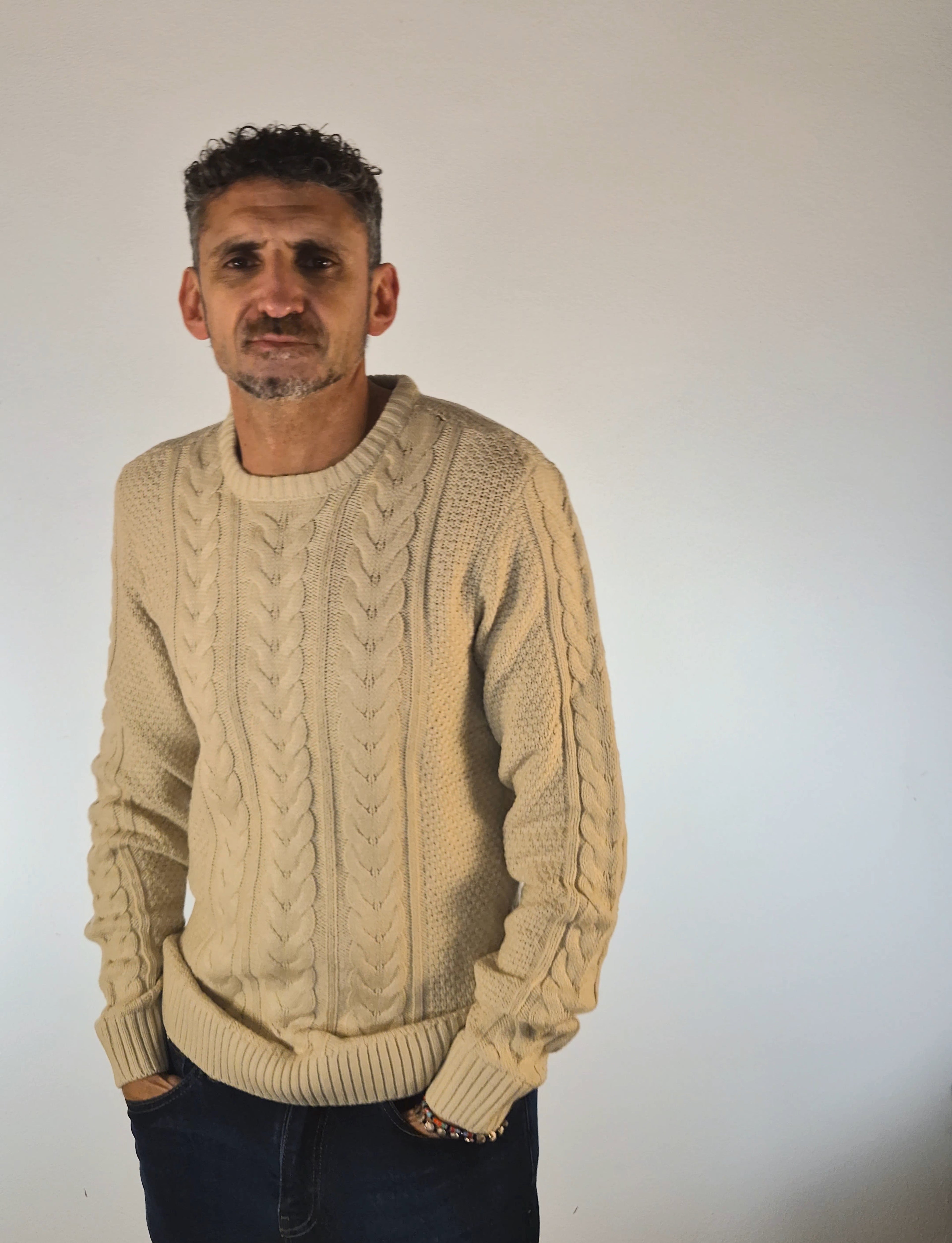 Blend maglia girocollo con treccie in mistocotone 20718442141107 beige