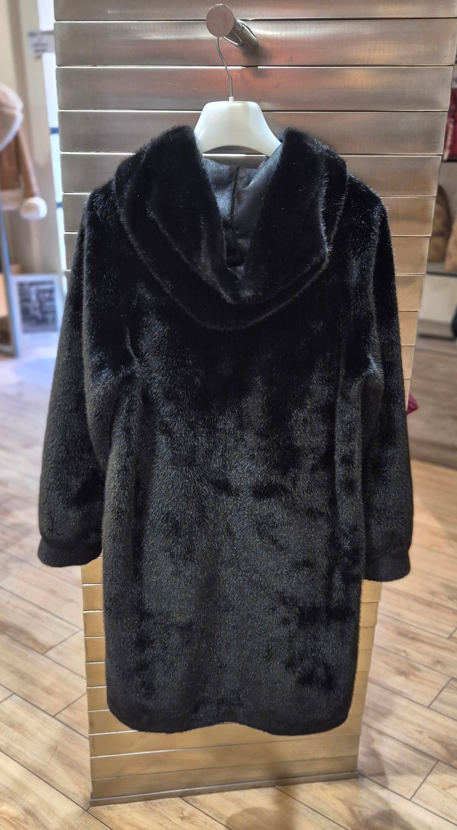 Susy mix ecopelliccia con cappuccio 3/4 colore NERO 25923U75