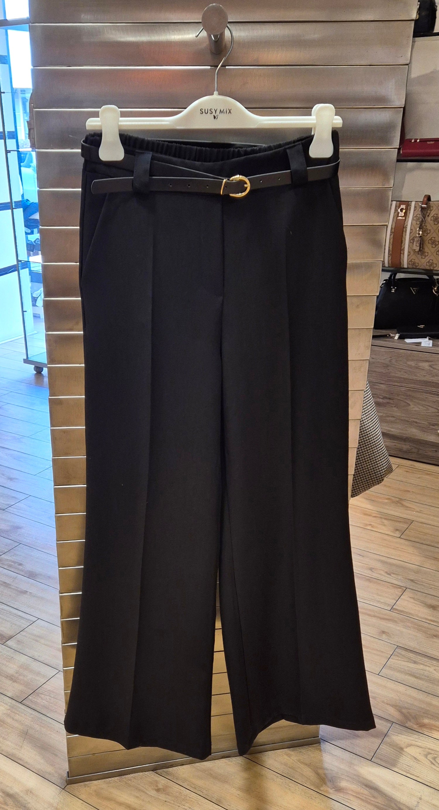 Susy mix pantalone palazzo nero con cintura T1316D157U75