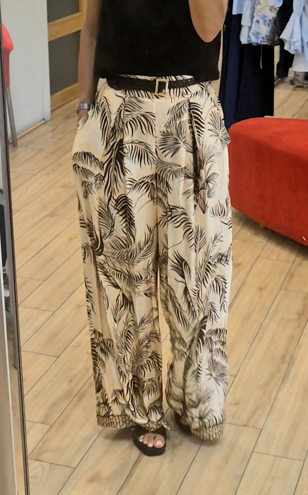 Susy Mix pantalone fantasia moro/beige con cintura in pizzo