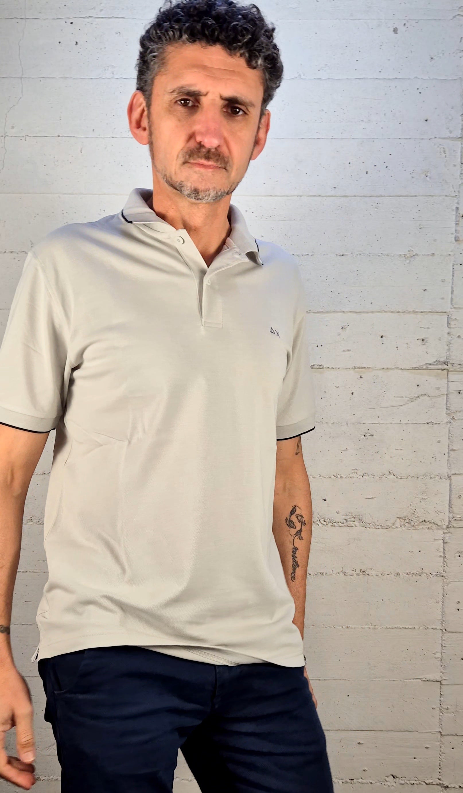 Sun 68 polo small stripe cotone stretch A3611106 grigio perla