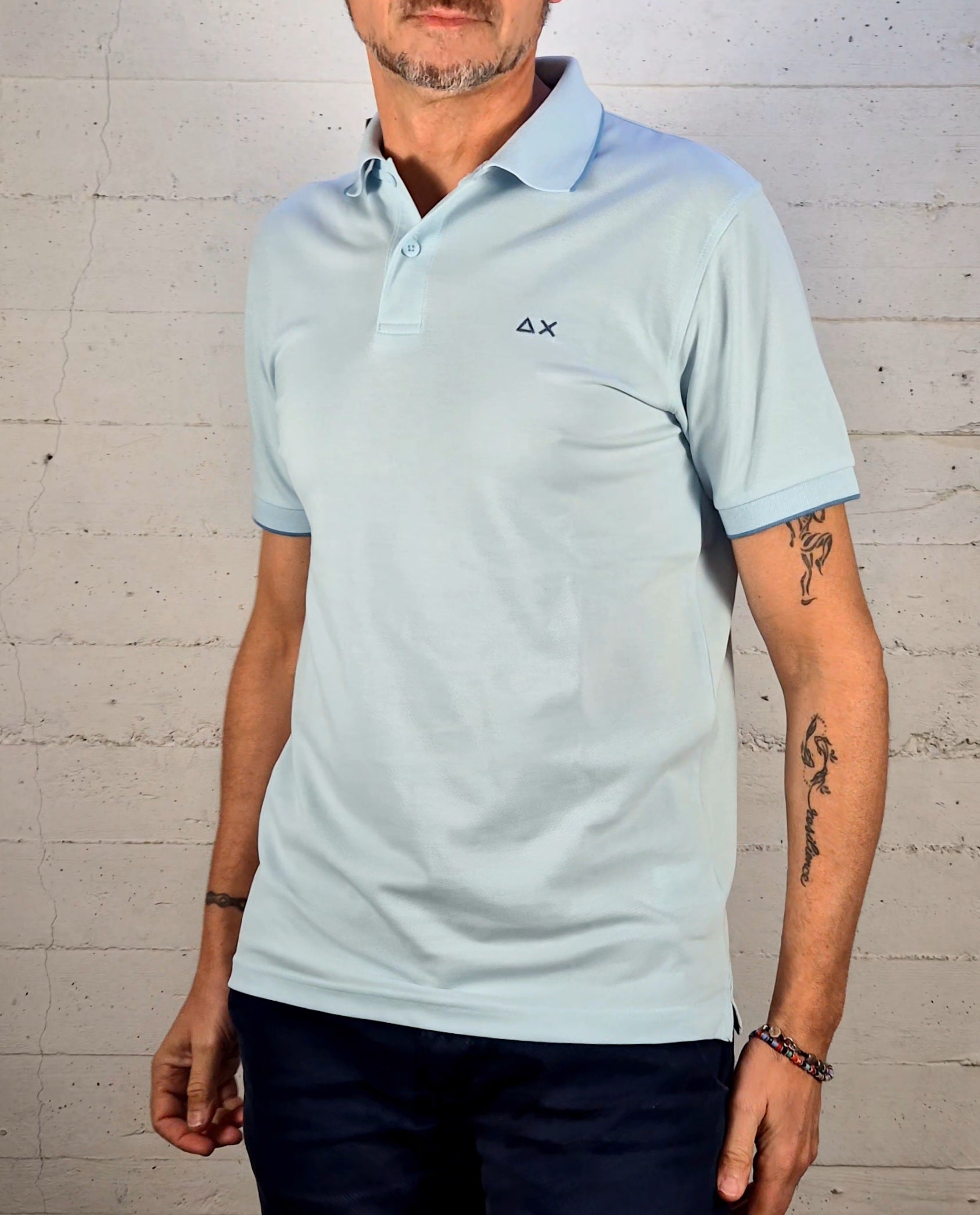 Sun 68 polo small stripe cotone stretch A3611105 celeste