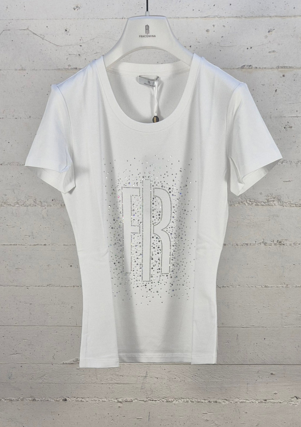 Fracomina t-shirt manica corta bianca ST3002J401N 278 con brillantini