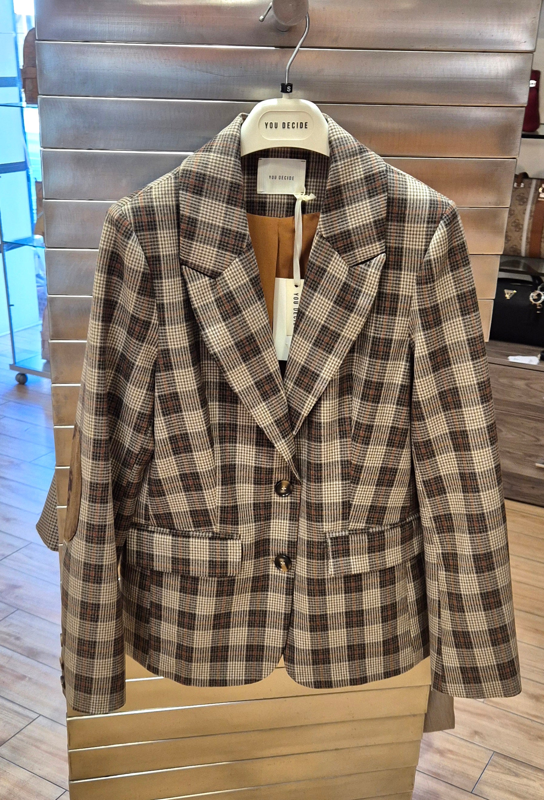 You decide giacca quadro marrone/beige 2 bottoni J10810193