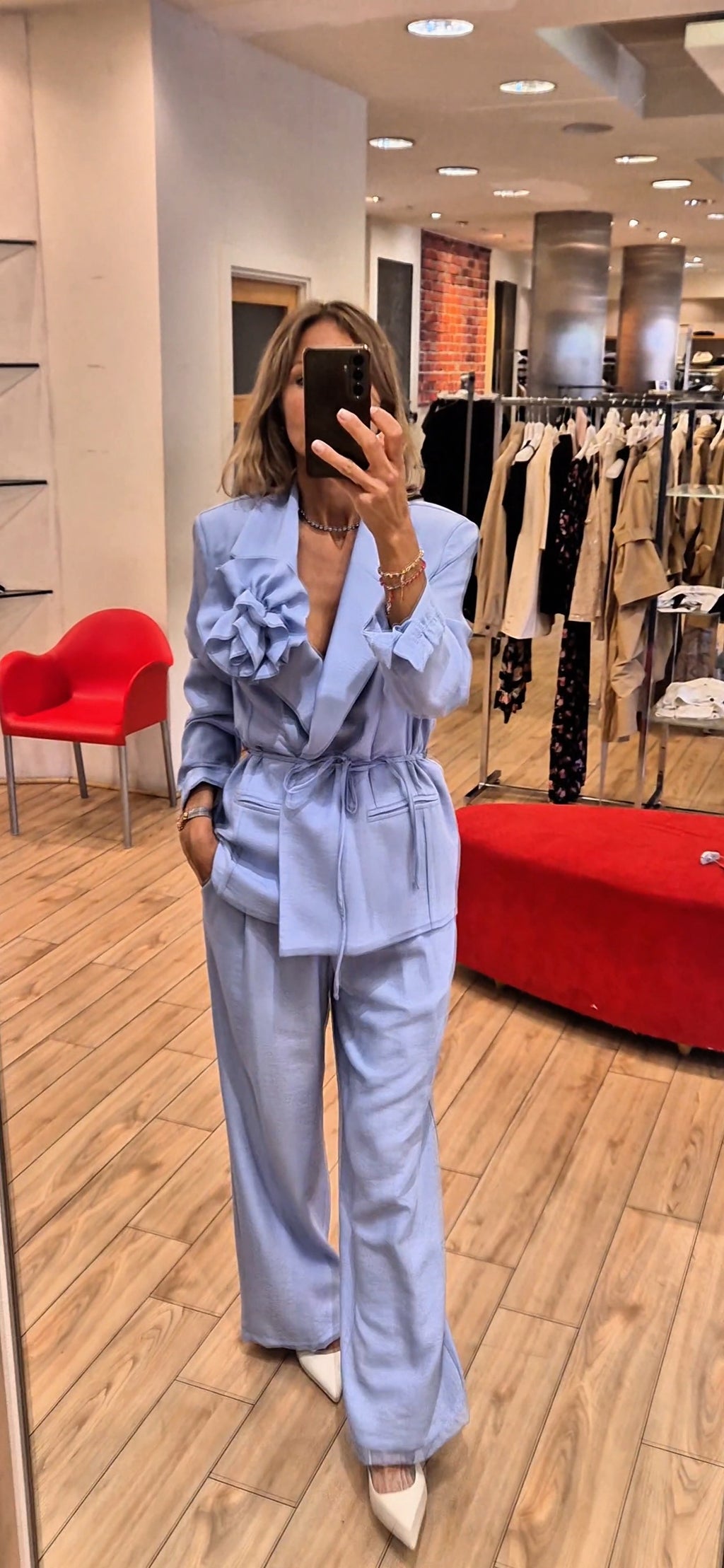 Susy mix completo giacca fiore + pantalone SM224AU11 celeste