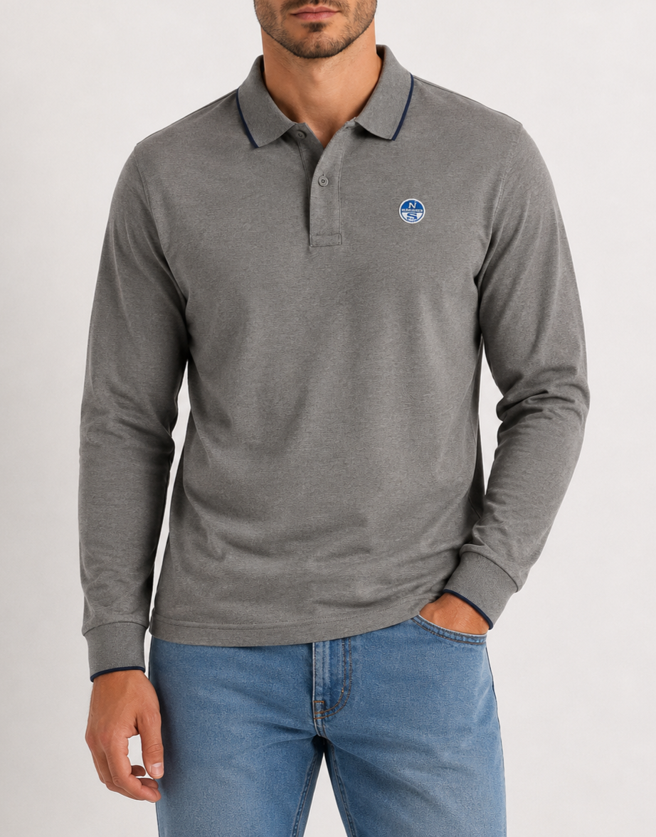 North Sails polo manica lunga in cotone piquet 692748 grigio