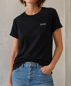 Liu jo t-shirt cotone basic logo piccolo strass WF6348J6308 nero