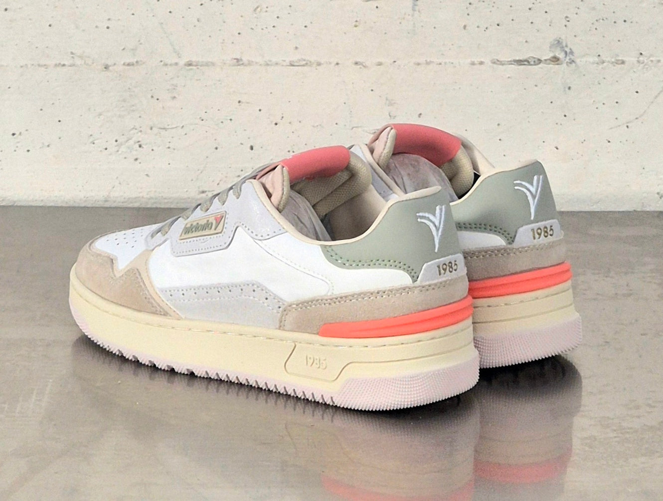 Victoria scarpa donna 8800124 in pelle e tela beige/bianco/salmone