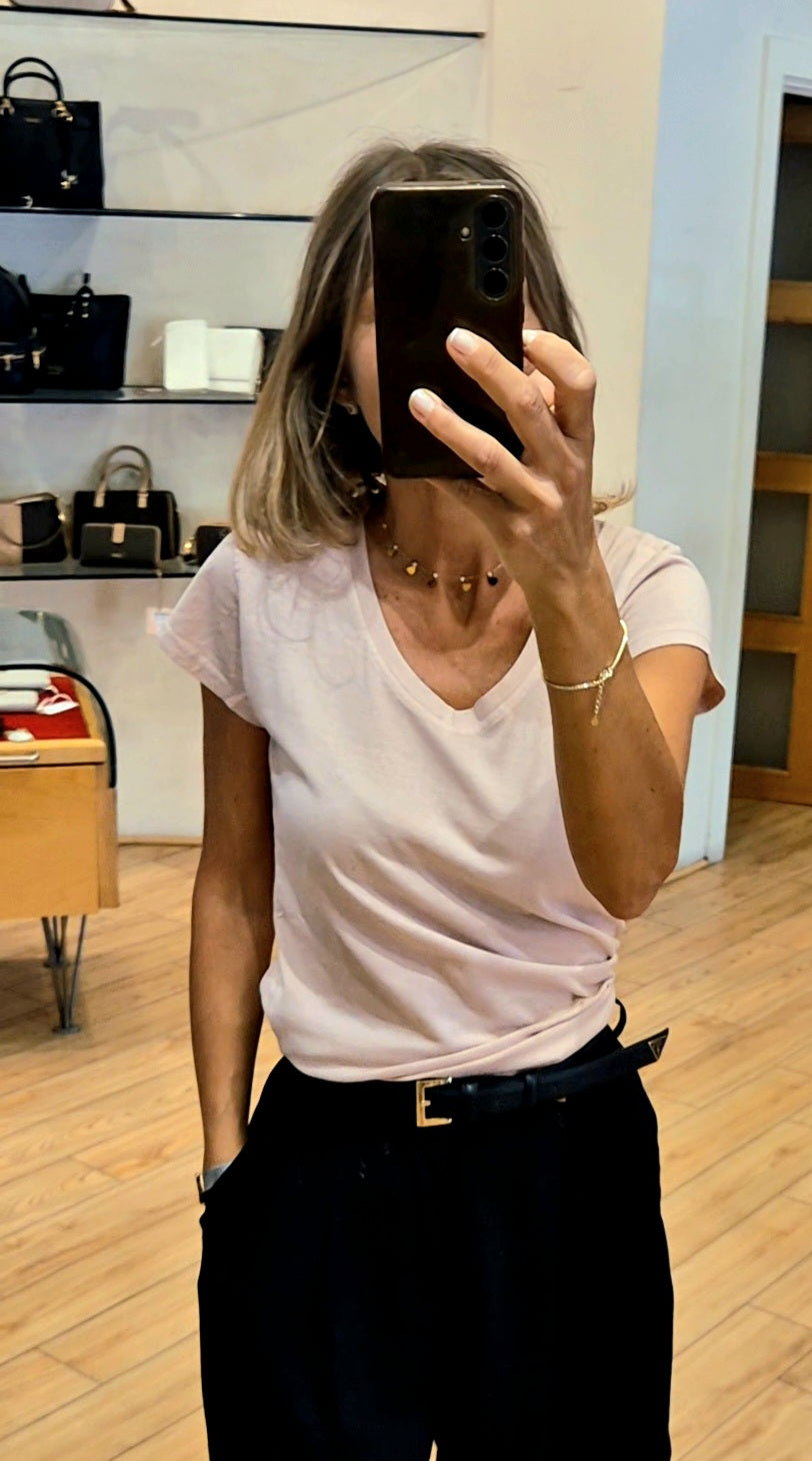 Susy Mix t-shirt manica corta scollo v in cotone rosa