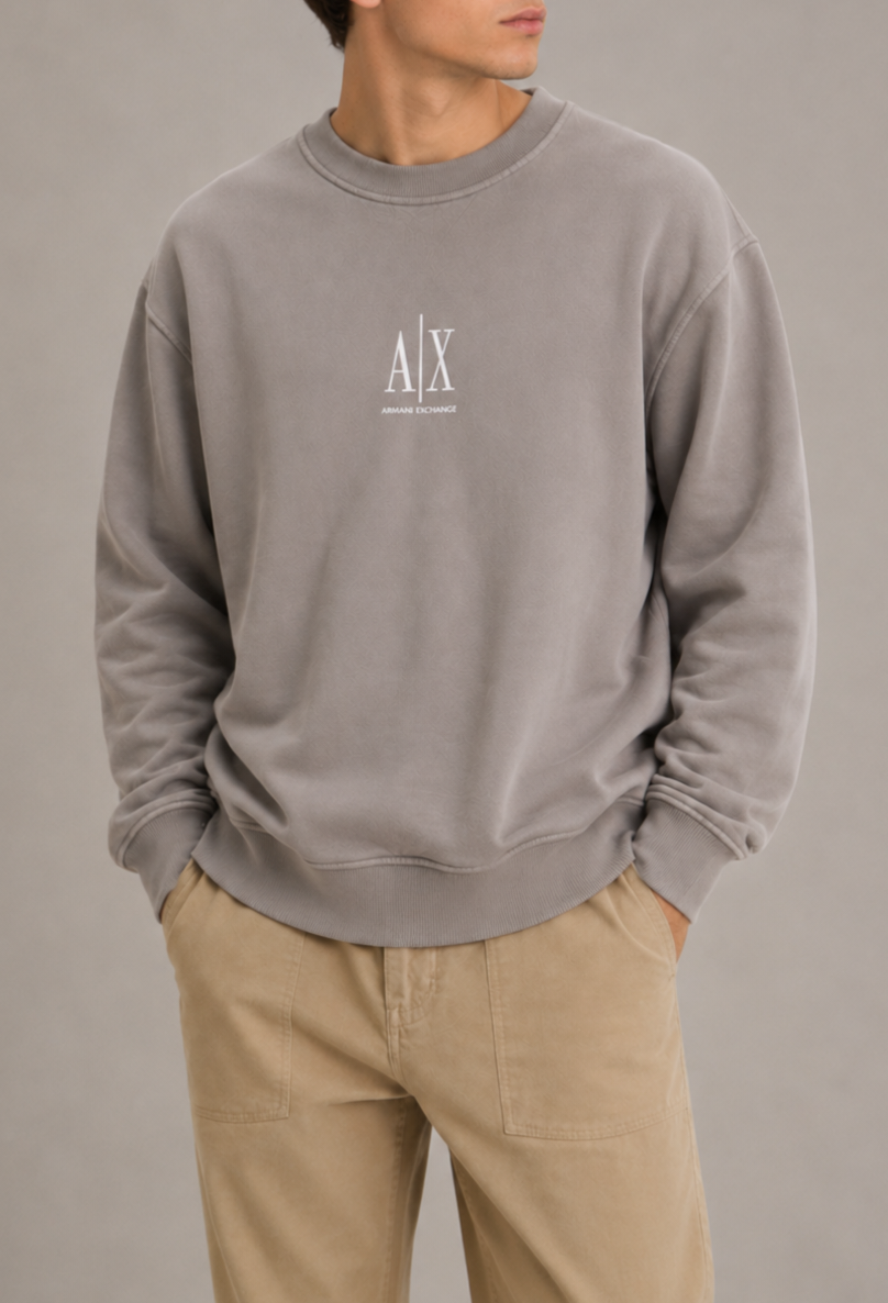 Armani exchange felpa girocollo basic in policotone XM000368AF10818U610 fango
