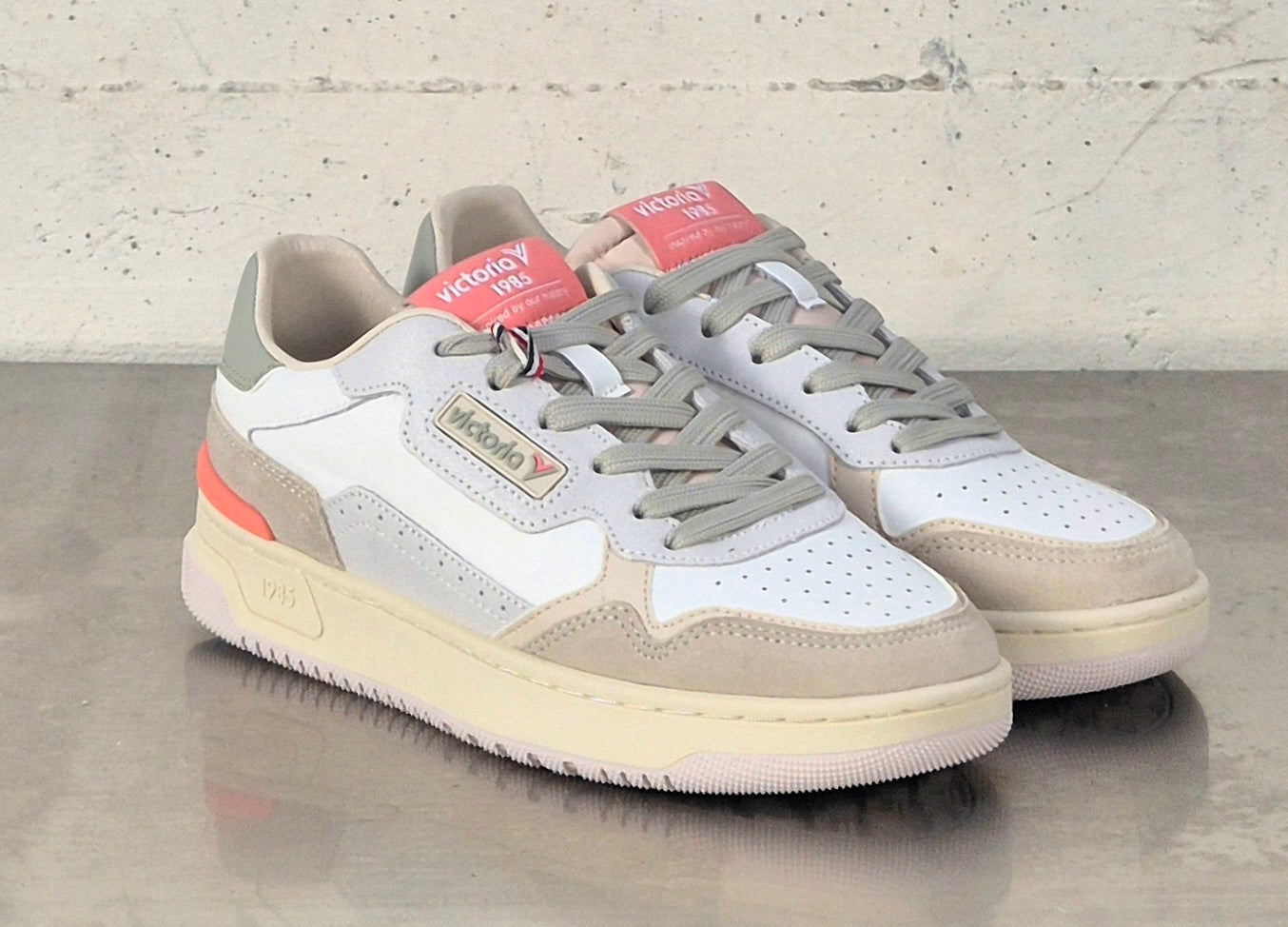 Victoria scarpa donna 8800124 in pelle e tela beige/bianco/salmone