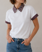 Liu jo polo cotone con profili fantasia WF6157J6308 bianca