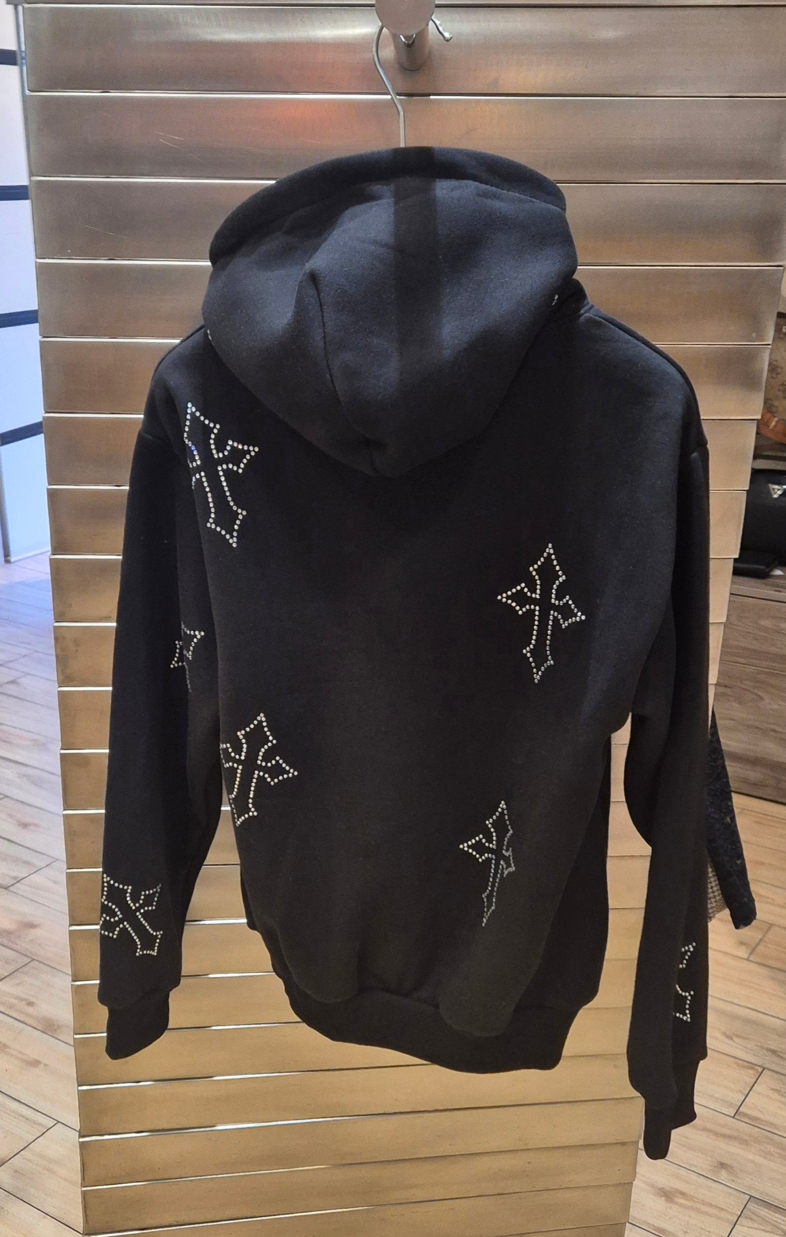 Adon felpa cappuccio felpata con croci con brillantini colore nero AD3000