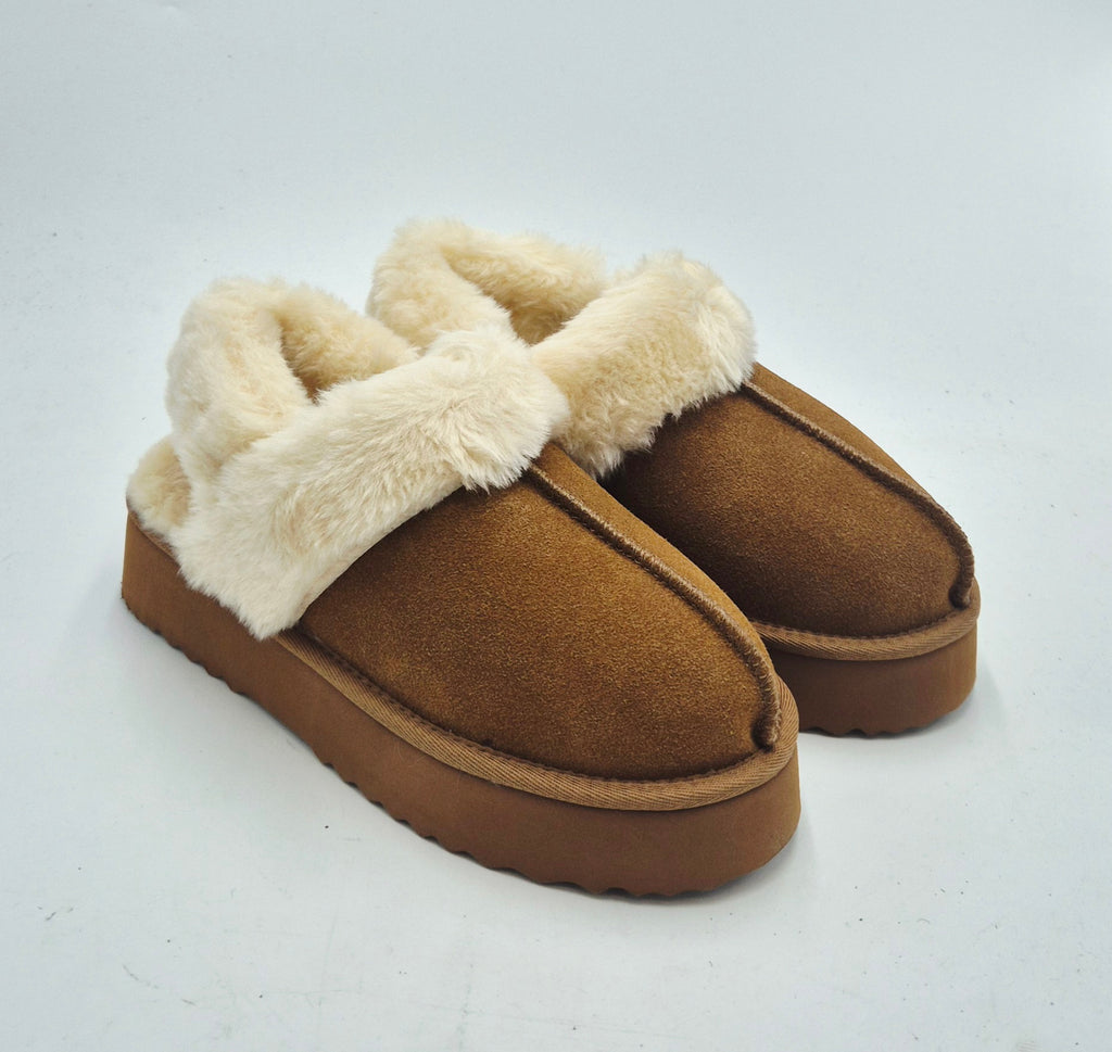 Vivienne D sabot pelliccia camoscio beige cammello VST011CAMEL