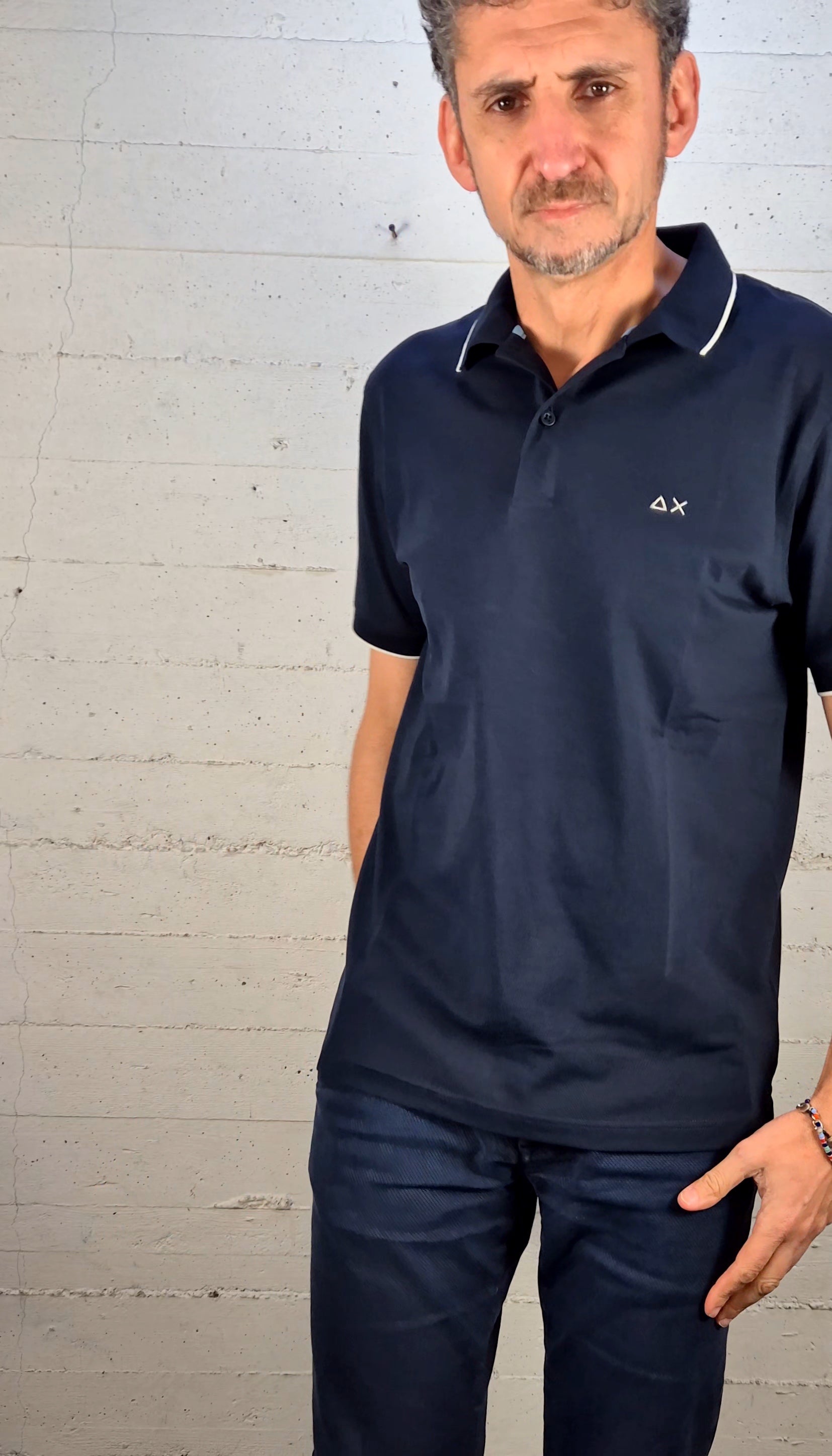 Sun 68 polo small stripe cotone stretch A3611107 blu