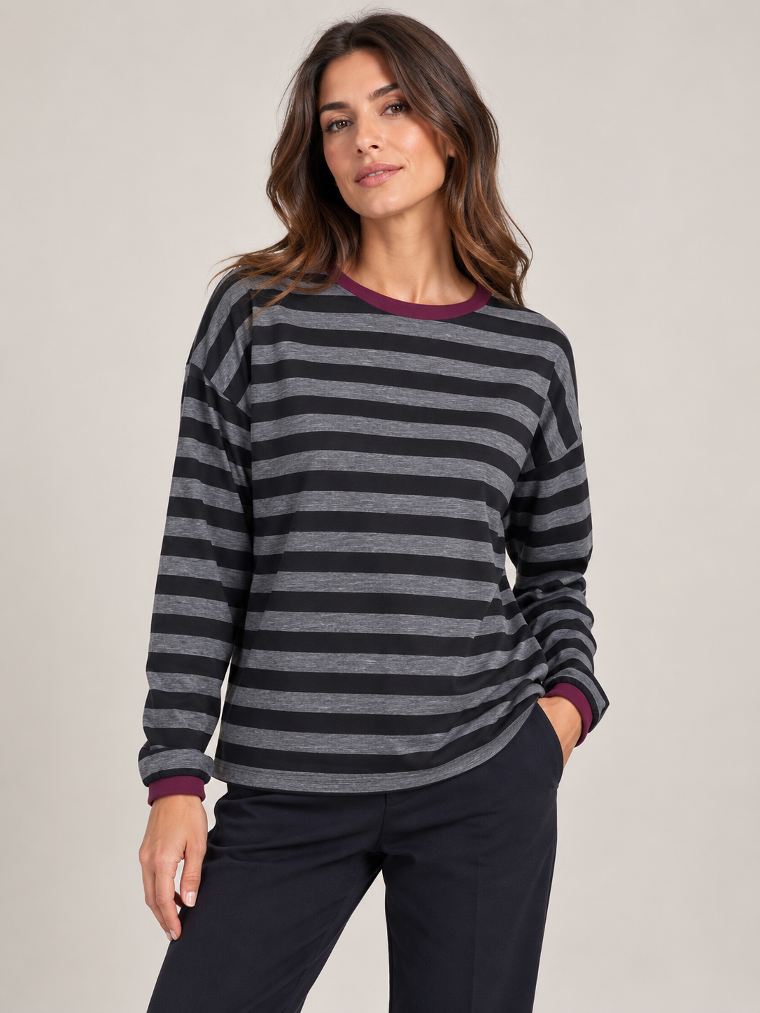 Susy mix maglia rigata viscosa stretch 12332U49 nero/grigio