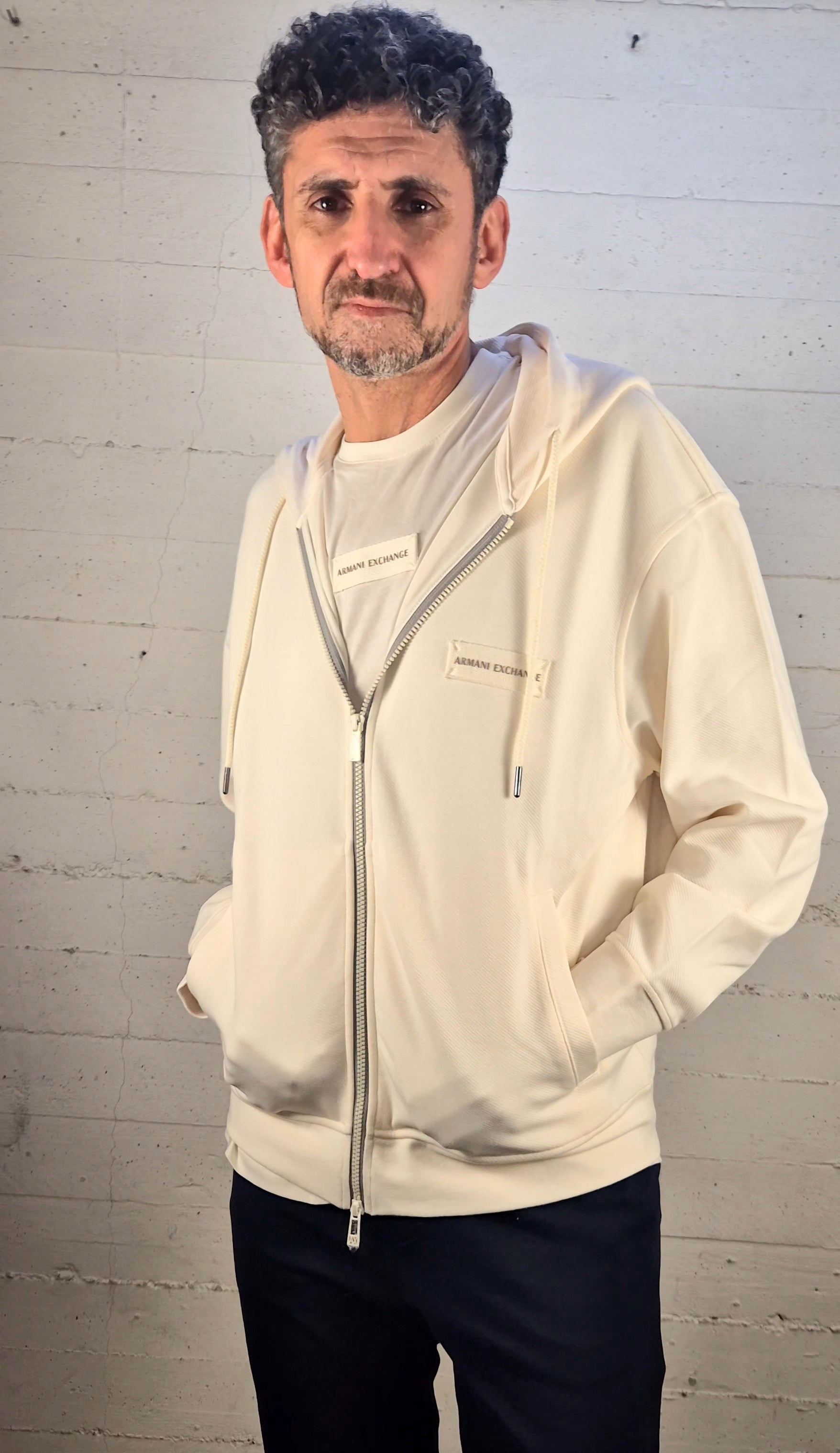 Armani ax felpa cappuccio zip crema XM002352AF21869U107