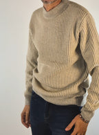 Blend maglia girocollo in mistolana beige a coste 20720335161104