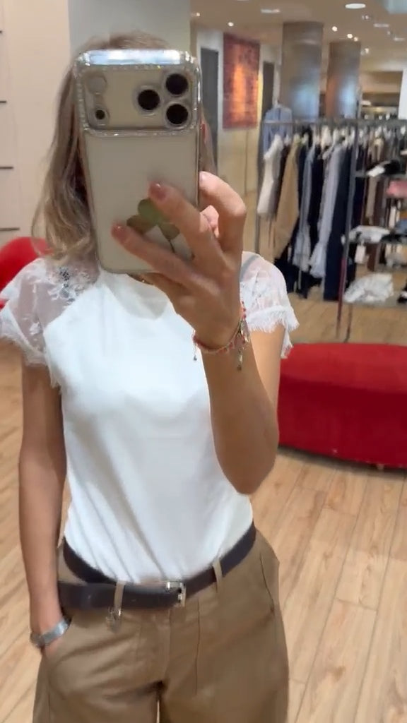Susy Mix t-shirt cotone maniche pizzo 12102U58 bianco
