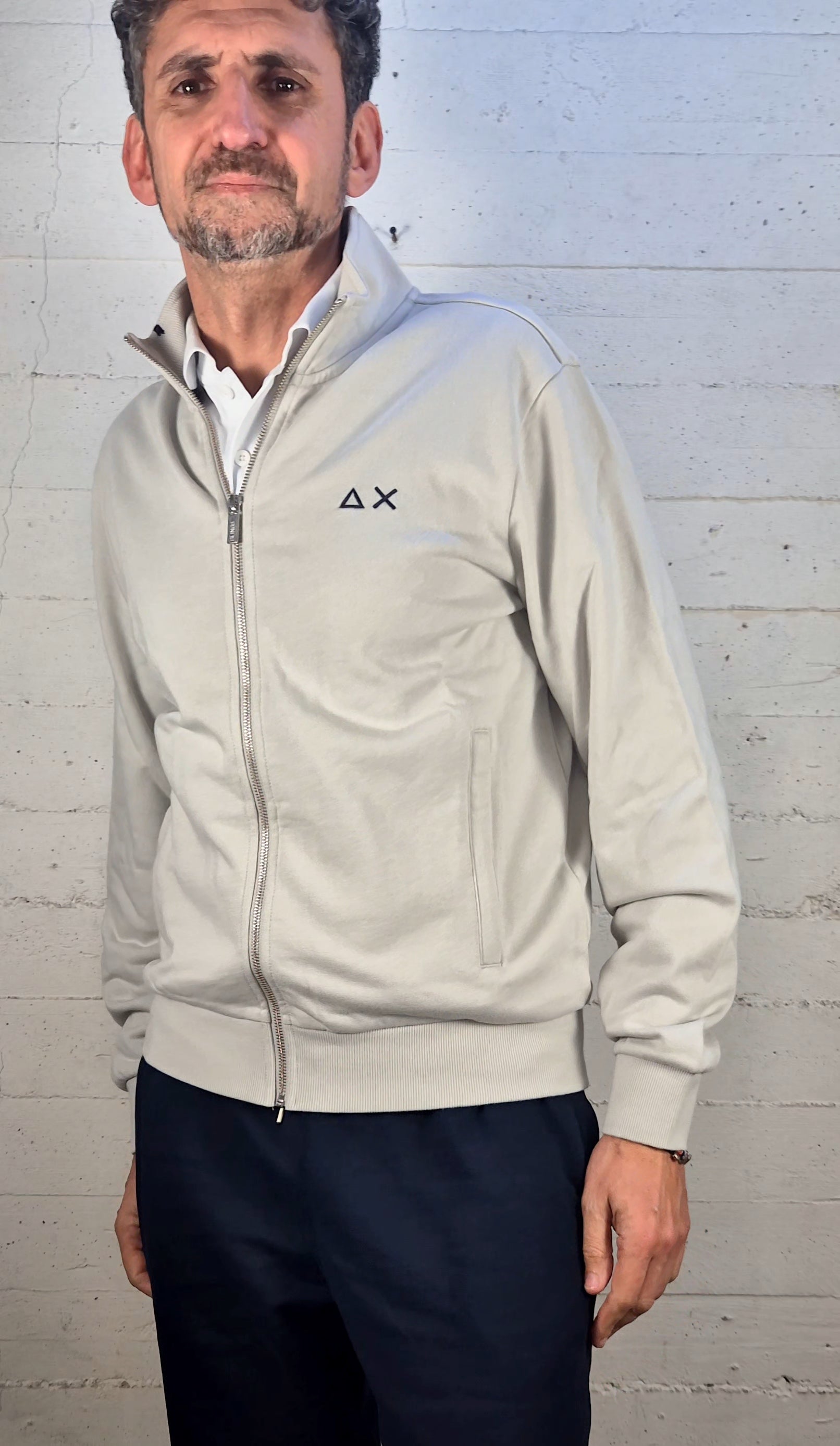 Sun 68 felpa aperta con zip F3610206 grigio chiaro cotone garzato