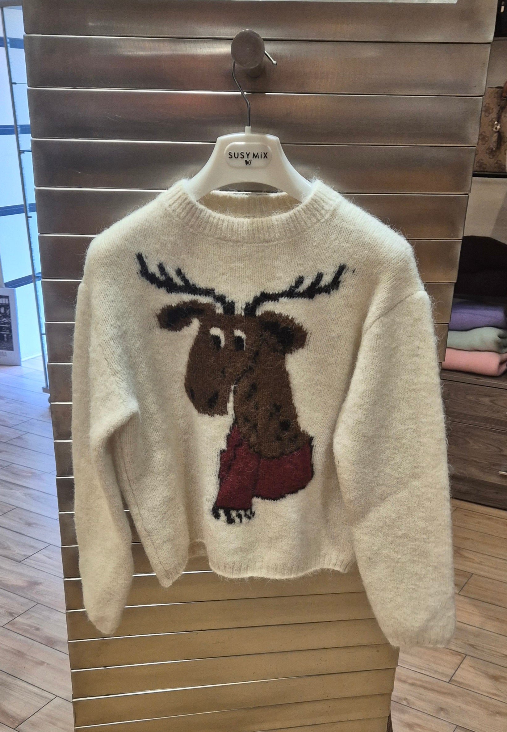 Susy mix maglia con renna 25977U13 beige mistolana e mohair