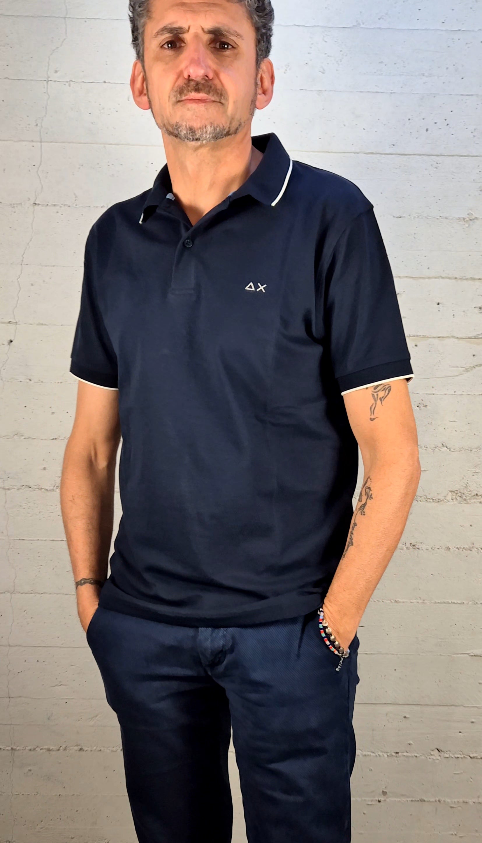 Sun 68 polo small stripe cotone stretch A3611107 blu