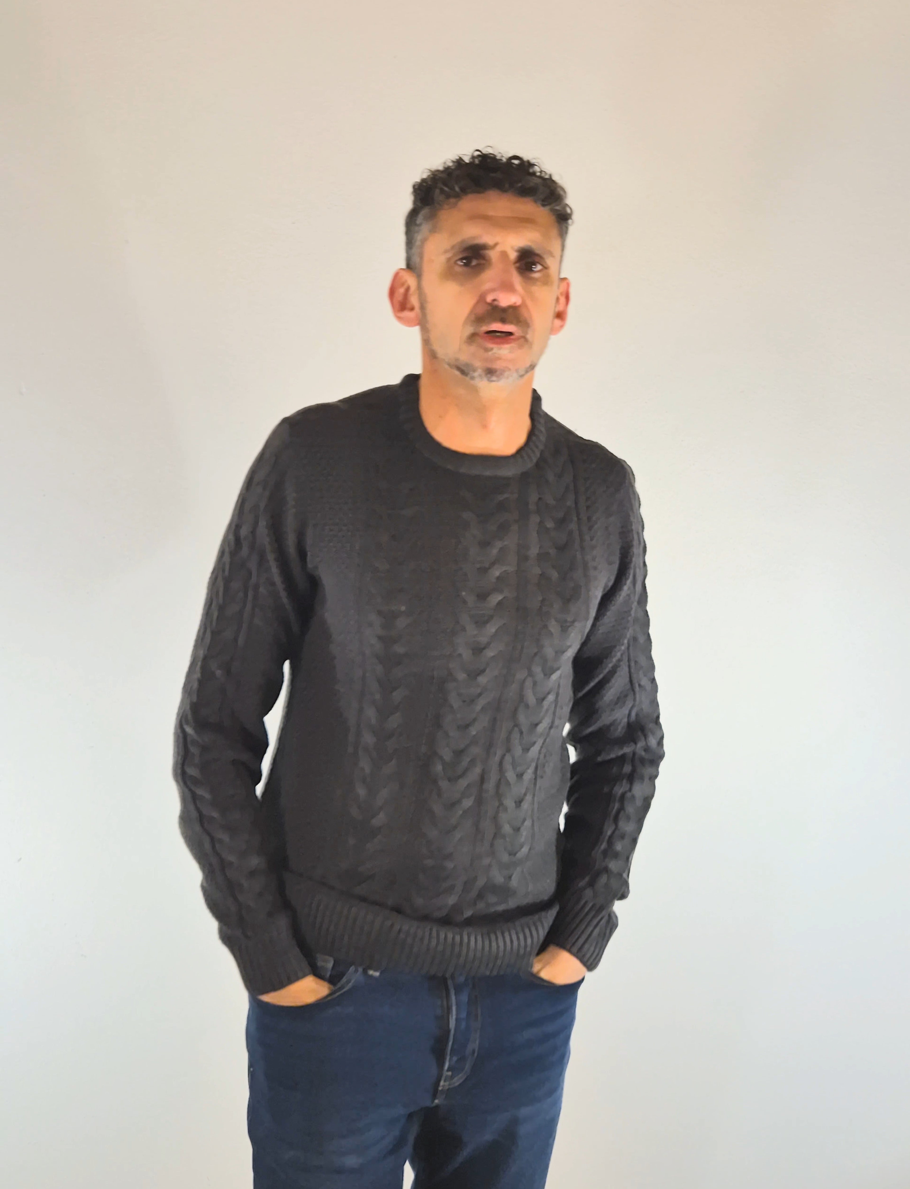 Blend maglia girocollo con treccie in mistocotone 20718442200278 grigio