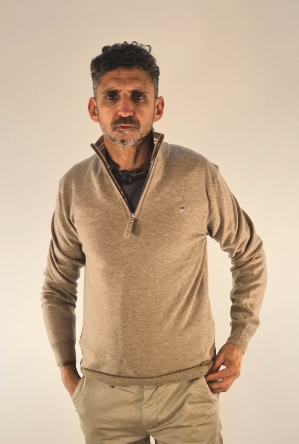 Gant maglia mezza zip lambswool superfine beige