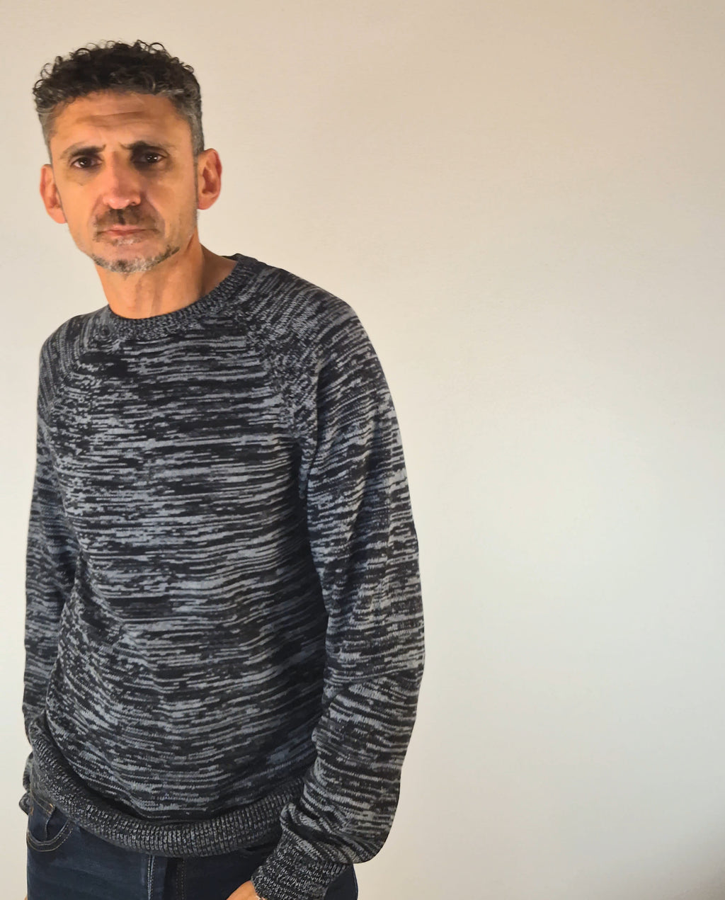 Blend maglia girocollo in cotone blu melange