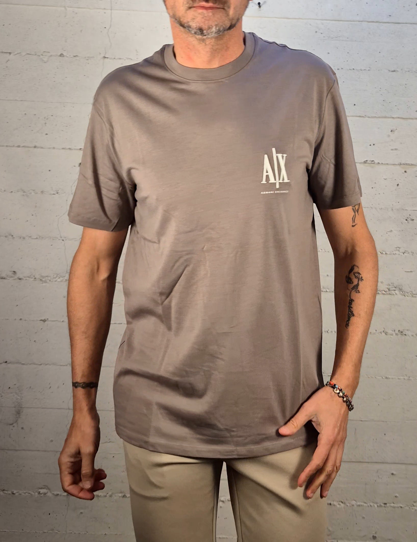 Armani ax t-shirt cotone manica corta fango con logo XM000365F12308U610
