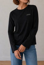 Liu jo t-shirt manica lunga cotone basic logo piccolo strass WF6451 nero