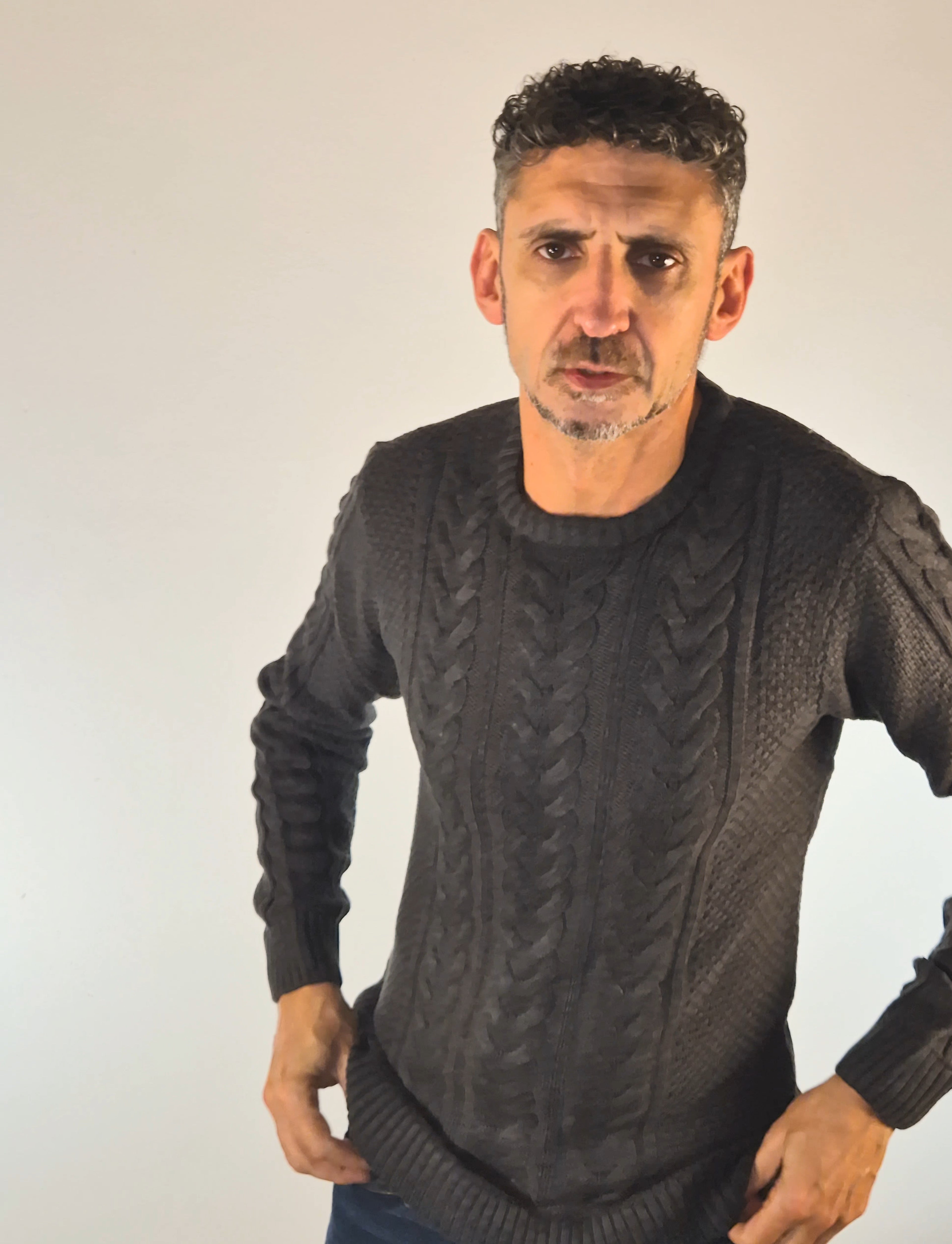 Blend maglia girocollo con treccie in mistocotone 20718442200278 grigio