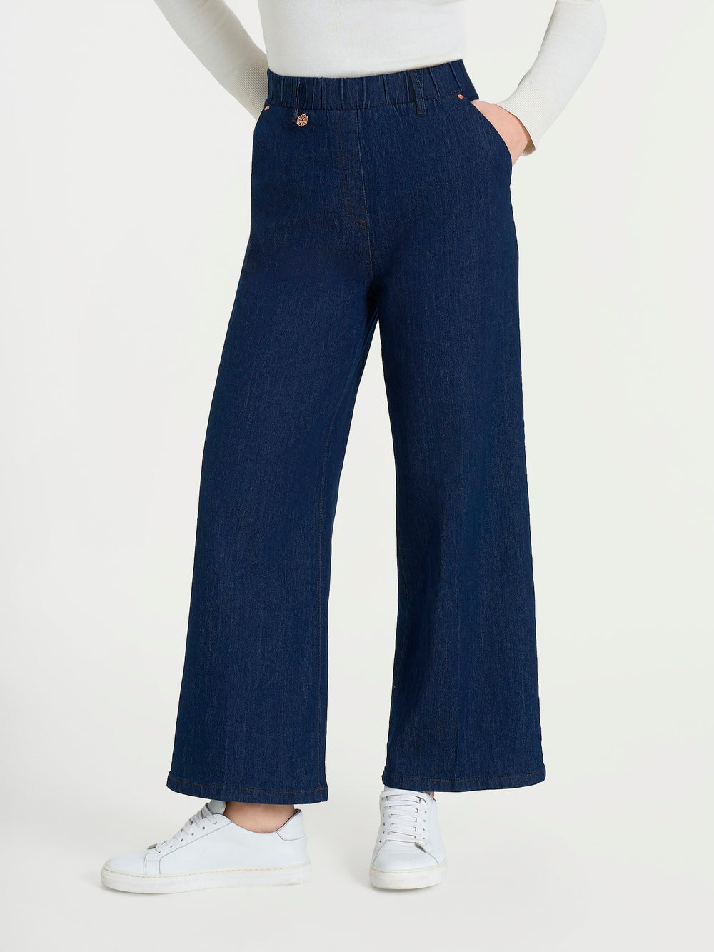 Ragno jeans cropped da donna a gamba larga DM48P4057 denim blue stretch